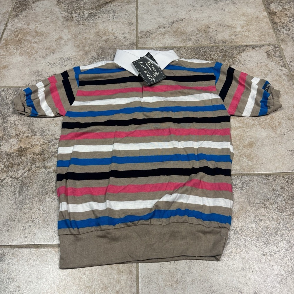 Vintage Le Tigre Men's Polo Shirt Size Med Classic Striped Soft 80's